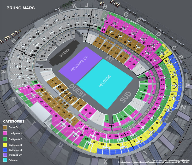 Plan du Stade de France - Bruno Mars